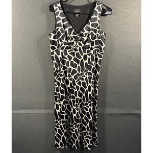 vtg y2k women babydoll midi dress 6 black giraffe animal print 90s pheobe buffay